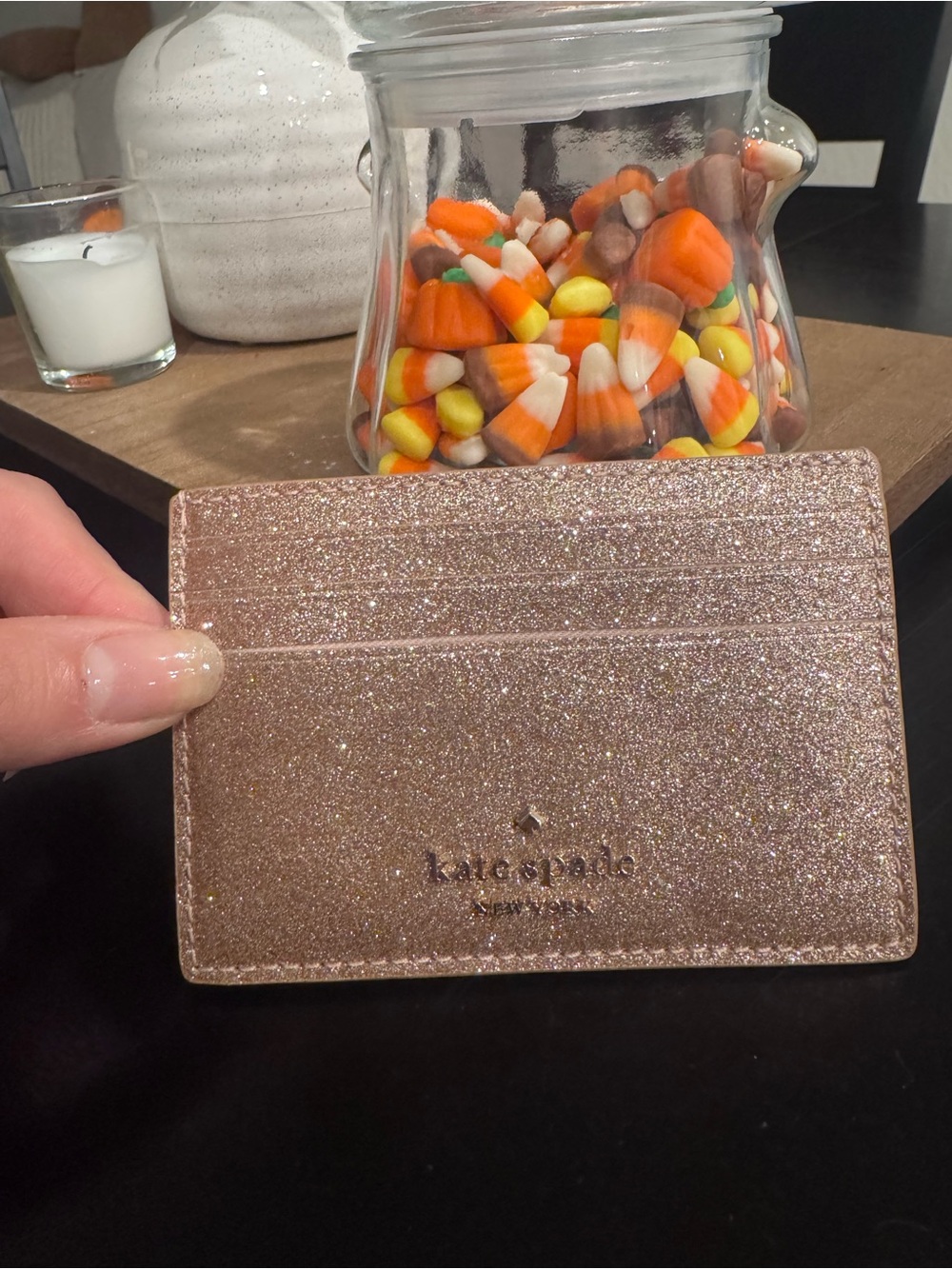 kate spade Rose Gold Glitter Card Holder